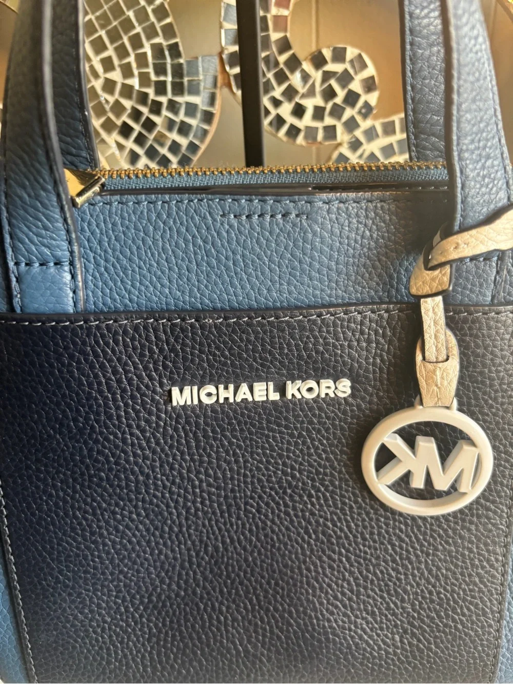 💕Michael Kors Navy, Black and White Pebbled Leather Satchel